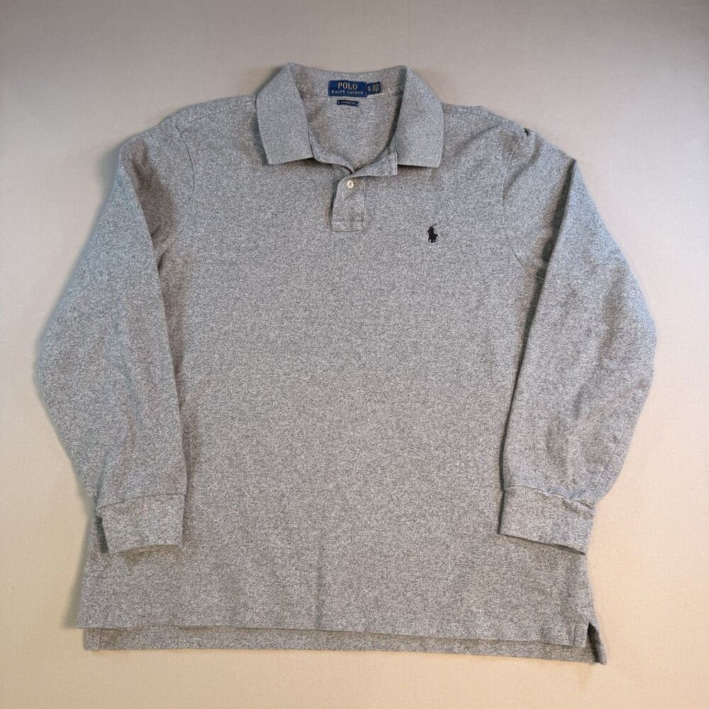 Polo Ralph Lauren Long Sleeve Polo Shirt Men XL Gray Classic Fit 100% Cotton